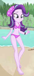 Size: 632x1409 | Tagged: safe, artist:charliexe, edit, edited edit, editor:autism bot 2.0, editor:grapefruitface, imported from derpibooru, starlight glimmer, equestria girls, mirror magic, spoiler:eqg specials, beach, beanie, belly button, bikini, clothes, complex background, cute, female, glimmerbetes, hat, midriff, show accurate, show accurate porn, solo, swimsuit, vector