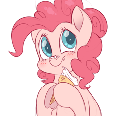 Size: 3700x3500 | Tagged: safe, artist:fluffyxai, imported from derpibooru, pinkie pie, earth pony, pony, blushing, bust, cute, diapinkes, female, food, high res, hoof hold, ice cream, ice cream on nose, looking at you, mare, portrait, simple background, smiling, solo, three-quarter view, white background