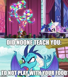 Size: 500x562 | Tagged: safe, edit, edited screencap, imported from derpibooru, screencap, princess ember, princess spike (episode), triple threat, dragon lord ember, gem, image macro, meme