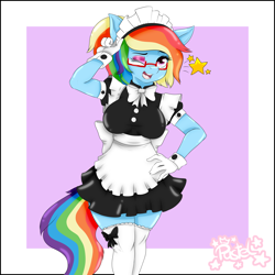 Size: 5000x5000 | Tagged: safe, artist:pastel-pony-princess, imported from derpibooru, rainbow dash, anthro, pegasus, absurd resolution, bow, clothes, cuffs (clothes), eyeshadow, female, french maid, maid, makeup, one eye closed, solo, wink