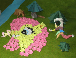 Size: 1019x784 | Tagged: safe, artist:malte279, imported from derpibooru, angel bunny, discord, fluttershy, bear, craft, flower, mosaic, origami