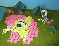 Size: 1016x786 | Tagged: safe, artist:malte279, imported from derpibooru, angel bunny, discord, fluttershy, bear, craft, flower, mosaic, origami