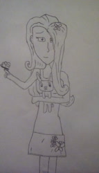Size: 912x1600 | Tagged: safe, artist:lightningbrony2166, imported from derpibooru, angel bunny, fluttershy, butterfly, equestria girls, clothes, low quality, old art, skirt, tanktop, traditional art