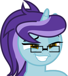 Size: 4878x5455 | Tagged: safe, artist:spokenmind93, imported from derpibooru, oc, oc only, oc:spoken mind, pony, unicorn, absurd resolution, base used, glasses, grin, ponytail, simple background, smiling, smug, solo, transparent background, vector