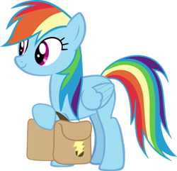 Size: 911x877 | Tagged: safe, alternate version, artist:frownfactory, imported from derpibooru, rainbow dash, pegasus, pony, top bolt, female, mare, saddle bag, simple background, smiling, solo, transparent background, vector, wings