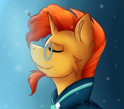 Size: 1047x925 | Tagged: safe, artist:deraniel, imported from derpibooru, sunburst, pony, unicorn, clothes, glasses, male, robe, simple background, smiling, stallion, sunburst's cloak, sunburst's robe