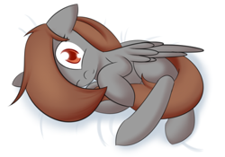 Size: 540x377 | Tagged: safe, artist:nevaylin, imported from derpibooru, oc, oc only, oc:nevaylin, pegasus, pony, bed, holding tail, looking at you, on bed, one eye closed, solo, tail hold, wink