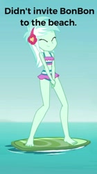 Size: 492x878 | Tagged: safe, imported from derpibooru, lyra heartstrings, equestria girls, equestria girls series, turf war, barefoot, clothes, feet, implied bon bon, legs, lyra heartstrings swimsuit, swimsuit