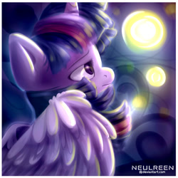 Size: 1000x1000 | Tagged: safe, artist:neulreen, artist:nuryndork, imported from derpibooru, twilight sparkle, alicorn, pony, female, mare, profile, sad, solo, twilight sparkle (alicorn), wing fluff