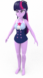 Size: 500x900 | Tagged: safe, artist:stevelynx, imported from derpibooru, sci-twi, twilight sparkle, equestria girls, equestria girls series, 3d, animated, barefoot, blender, breasts, clothes, feedback requested, feet, female, glasses, no sound, ponytail, solo, swimsuit, turnaround, turntable, webm, wip