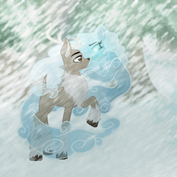 Size: 1200x1200 | Tagged: safe, artist:hoodwinkedtales, imported from derpibooru, oc, oc only, oc:buck frost, oc:everest, oc:snowy, deer, reindeer, windigo, antlers, blizzard, chest fluff, cloven hooves, fluffy tail, forest, romantic, shipping, smiling, snow, snowfall, tree