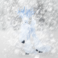Size: 1000x1000 | Tagged: safe, artist:hoodwinkedtales, imported from derpibooru, oc, oc only, oc:everest, oc:permafrost, oc:snowy, deer, reindeer, windigo, antlers, blizzard, chest fluff, cloven hooves, fusion, snow, snowfall, solo, white eyes