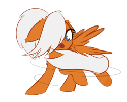 Size: 2000x1600 | Tagged: safe, artist:nevaylin, imported from derpibooru, oc, oc only, oc:orange cream, pony, chasing own tail, open mouth, simple background, solo