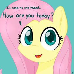 Size: 1000x1000 | Tagged: safe, artist:yakoshi, imported from derpibooru, fluttershy, pony, bronybait, bust, cute, female, kind, looking at you, open mouth, portrait, solo, talking to viewer, wholesome