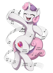 Size: 2233x3056 | Tagged: dead source, safe, artist:evomanaphy, imported from derpibooru, sweetie belle, pony, unicorn, armpits, cute, cutie mark, diasweetes, eyes closed, female, filly, mare, music notes, open mouth, simple background, singing, solo, the cmc's cutie marks, transparent background