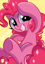 Size: 2894x4093 | Tagged: safe, artist:colorfulcolor233, artist:oofycolorful, imported from derpibooru, pinkie pie, earth pony, pony, female, mare, simple background, solo, yellow background