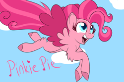 Size: 1024x679 | Tagged: safe, artist:enviaart, artist:envygirl95, imported from derpibooru, pinkie pie, pegasus, pony, leak, spoiler:g5, female, g5, g5 concept leak style, g5 concept leaks, pegasus pinkie pie, pinkie pie (g5 concept leak), pinkie pie (g5), race swap, solo, two toned wings