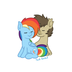 Size: 900x900 | Tagged: safe, artist:rainbowdashvshalo, imported from derpibooru, rainbow dash, oc, earth pony, pegasus, pony, canon x oc, eyes closed, female, male, mare, nuzzling, simple background, stallion, white background