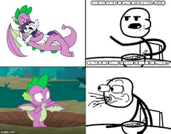 Size: 620x485 | Tagged: safe, artist:dragondaak, edit, edited screencap, editor:secrettitan, imported from derpibooru, screencap, rarity, spike, dragon, pony, unicorn, molt down, cereal guy, engrish, exploitable meme, female, grammar error, hug, male, mare, meme, older, older spike, shipping, sparity, straight, winged spike, wings