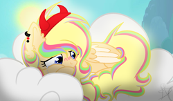 Size: 1909x1117 | Tagged: safe, artist:xxmelody-scribblexx, imported from derpibooru, oc, oc only, oc:melody scribble, pegasus, pony, base used, cloud, crying, female, mare, solo