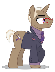 Size: 3942x5200 | Tagged: safe, artist:dragonchaser123, imported from derpibooru, bracer britches, pony, unicorn, fake it 'til you make it, .ai available, absurd resolution, business suit, clothes, glasses, male, necktie, pocket square, short mane, short tail, simple background, solo, stallion, suit, transparent background, vector