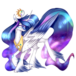 Size: 1280x1280 | Tagged: safe, artist:kotowataczekolada, imported from derpibooru, princess celestia, princess luna, alicorn, pony, curved horn, ear fluff, ethereal mane, female, fusion, jewelry, lidded eyes, mare, necklace, peytral, simple background, solo, starry mane, transparent background, unshorn fetlocks