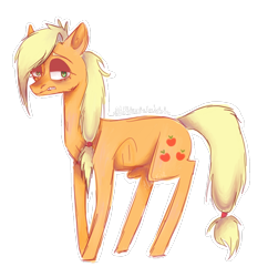 Size: 828x856 | Tagged: safe, artist:kotowataczekolada, imported from derpibooru, applejack, earth pony, pony, cutie mark, female, lidded eyes, looking at you, mare, missing accessory, ribs, simple background, solo, transparent background