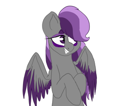 Size: 1800x1500 | Tagged: safe, artist:sodadoodle, imported from derpibooru, oc, oc only, oc:scintillalight, pegasus, pony, bags under eyes, colored wings, eyebrows, hair over one eye, looking back, simple background, smiling, solo, transparent background