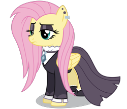 Size: 5000x4304 | Tagged: safe, artist:dragonchaser123, imported from derpibooru, fluttershy, pegasus, pony, fake it 'til you make it, absurd resolution, clothes, ear piercing, eyeshadow, female, fluttergoth, goth, lidded eyes, makeup, mare, piercing, simple background, solo, transparent background, vector