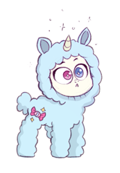 Size: 367x529 | Tagged: safe, artist:kapusha-blr, imported from derpibooru, oc, oc only, pony, unicorn, :<, heterochromia, lamb costume, solo, sparkles