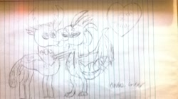 Size: 2592x1456 | Tagged: safe, artist:andy88, imported from derpibooru, princess ember, thorax, changedling, changeling, dragon, dragoness, embrax, female, interspecies, king thorax, kissing, lined paper, male, pencil drawing, romance, shipping, straight, traditional art