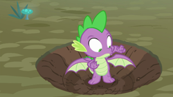 Size: 1280x720 | Tagged: safe, imported from derpibooru, screencap, spike, dragon, molt down, crater, looking at self, male, solo, spread wings, winged spike, wings