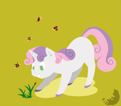 Size: 2429x2123 | Tagged: safe, artist:drutheredpanda, imported from derpibooru, sweetie belle, ladybug, pegasus, pony, female, filly, smiling, solo