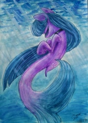 Size: 2889x4049 | Tagged: safe, artist:elisdoominika, imported from derpibooru, oc, oc only, oc:cosmia nebula, ocean, seaponified, solo, species swap, traditional art, underwater, watercolor painting