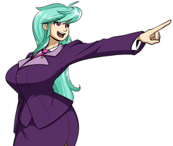 Size: 1041x882 | Tagged: dead source, safe, artist:reiduran, imported from derpibooru, oc, oc only, oc:ostria chime, human, ace attorney, clothes, female, humanized, humanized oc, objection, phoenix wright, pointing, simple background, smiling, solo, suit, transparent background