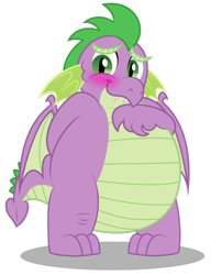 Size: 1024x1330 | Tagged: safe, artist:aleximusprime, imported from derpibooru, spike, molt down, blushing, chubby, fat, fat spike, male, older, simple background, solo, transparent background, vector, winged spike, wings