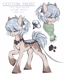 Size: 4064x4724 | Tagged: safe, artist:petrinox, deleted from derpibooru, imported from derpibooru, oc, oc only, oc:cotton frost, original species, pond pony, absurd resolution, clothes, cotton, reference sheet, scarf, solo