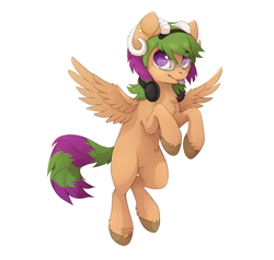 Size: 2000x1900 | Tagged: safe, artist:reysi, imported from derpibooru, oc, oc only, pegasus, pony, ear piercing, glasses, headphones, looking at you, piercing, simple background, solo, tongue out