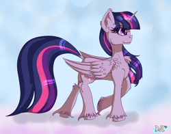 Size: 1729x1353 | Tagged: safe, artist:sintakhra, imported from derpibooru, twilight sparkle, alicorn, pony, chest fluff, dock, female, fluffy, gradient background, long mane, mare, solo, twilight sparkle (alicorn), unshorn fetlocks