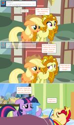 Size: 1280x2168 | Tagged: safe, artist:hakunohamikage, imported from derpibooru, adagio dazzle, applejack, sunset shimmer, trixie, twilight sparkle, alicorn, pony, ask-princesssparkle, ask, comic, crying, hospital, hug, ponified, tumblr, twilight sparkle (alicorn)