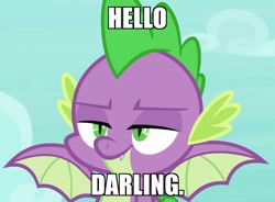 Size: 1463x1079 | Tagged: safe, edit, edited screencap, imported from derpibooru, screencap, spike, dragon, molt down, image macro, meme, smiling, smirk, winged spike, wings