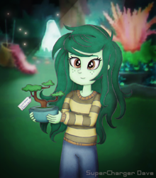 Size: 2200x2500 | Tagged: safe, artist:supercharger-dave, imported from derpibooru, wallflower blush, equestria girls, equestria girls series, forgotten friendship, bonsai, bonsai tree, female, solo, wallflower and plants