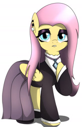 Size: 1080x1660 | Tagged: safe, artist:fotasy, imported from derpibooru, fluttershy, pony, fake it 'til you make it, clothes, eyeshadow, female, fluttergoth, makeup, mare, simple background, solo