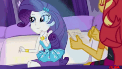 Size: 1280x720 | Tagged: safe, edit, edited screencap, imported from derpibooru, screencap, rarity, sunset shimmer, driving miss shimmer, equestria girls, equestria girls series, animated, cute, dancing, dancity, driving miss shimmer: rarity, female, limousine, music, raribetes, sound, webm