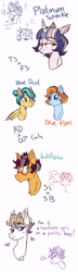 Size: 2290x8002 | Tagged: safe, artist:yomitai, imported from derpibooru, oc, oc only, oc:blue dust, oc:blue flare, oc:platinum sparkle, oc:willow, pegasus, pony, unicorn, ambiguous gender, bust, female, glasses, magical lesbian spawn, male, mare, offspring, parent:fluttershy, parent:quibble pants, parent:rainbow dash, parent:scootaloo, parent:starlight glimmer, parent:sunburst, parent:sweetie belle, parent:twilight sparkle, parents:quibbledash, parents:scootabelle, parents:starburst, parents:twishy, portrait, stallion