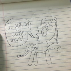 Size: 1080x1080 | Tagged: safe, artist:nightshadowmlp, imported from derpibooru, applejack, pony, female, happy, hat, lined paper, smiling, solo, traditional art, younger