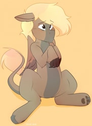 Size: 931x1280 | Tagged: safe, artist:soup-pup, imported from derpibooru, oc, oc:yellow, sphinx, cute, paw pads, paws, sitting, sphinx oc, underpaw, who's a good pony, wings