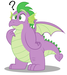 Size: 1600x1792 | Tagged: safe, artist:aleximusprime, imported from derpibooru, spike, dragon, molt down, chubby, confused, fat, fat spike, male, older, older spike, question mark, simple background, solo, transparent background, vector, winged spike, wings