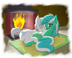 Size: 5000x4000 | Tagged: safe, artist:maneingreen, imported from derpibooru, double diamond, lyra heartstrings, earth pony, pony, unicorn, crack shipping, cuddling, eyes closed, female, fire, fireplace, hug, lymond, male, mare, request, shipping, smiling, stallion, straight