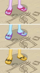 Size: 900x1629 | Tagged: safe, edit, edited screencap, imported from derpibooru, screencap, sci-twi, sunset shimmer, trixie, twilight sparkle, equestria girls, equestria girls series, friendship math, feet, flip-flops